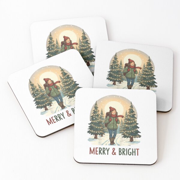 Item preview, Merry & Bright Hiker Christmas Tee - Joyful Winter Forest & Twinkling Trees designed and sold by ZyxDes.