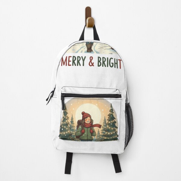 Item preview, Merry & Bright Hiker Christmas Tee - Joyful Winter Forest & Twinkling Trees designed and sold by ZyxDes.