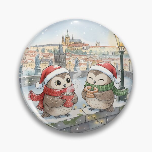Item preview, Two Cute Owls Christmas in Prague  Charles Bridge  designed and sold by FixwellStudio.