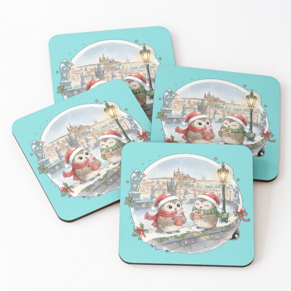 Item preview, Two Cute Owls Christmas in Prague  Charles Bridge  designed and sold by FixwellStudio.