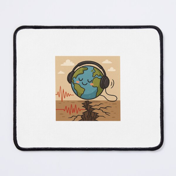 Item preview, “Relaxed Earth Cartoon – Headphones and Cracked Ground Design” designed and sold by Graphic  Grove.