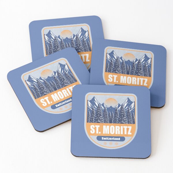 Item preview, St. Moritz Switzerland – Snowy Mountain Winter Badge designed and sold by CynthiaGraphics.