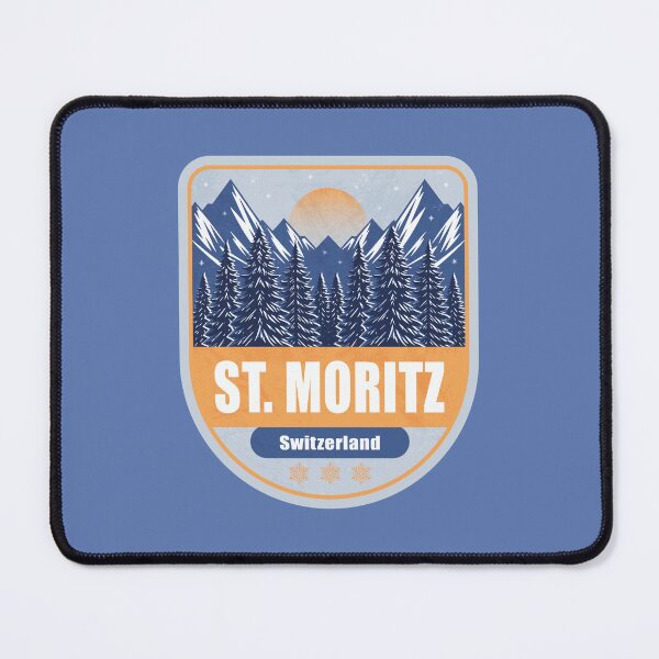 Item preview, St. Moritz Switzerland – Snowy Mountain Winter Badge designed and sold by CynthiaGraphics.