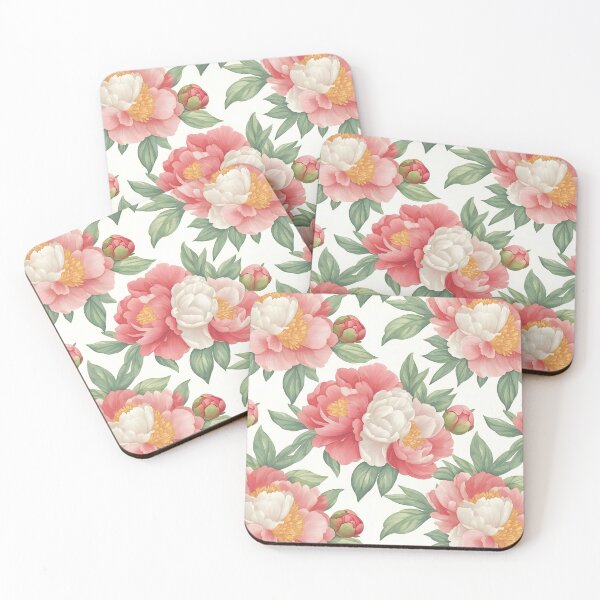 Item preview, The image displays a floral pattern composed of pink and white flowers accompanied by foliage, all set against a clean, bright white backdrop, creating an elegant design. designed and sold by rujlaphusstudio.