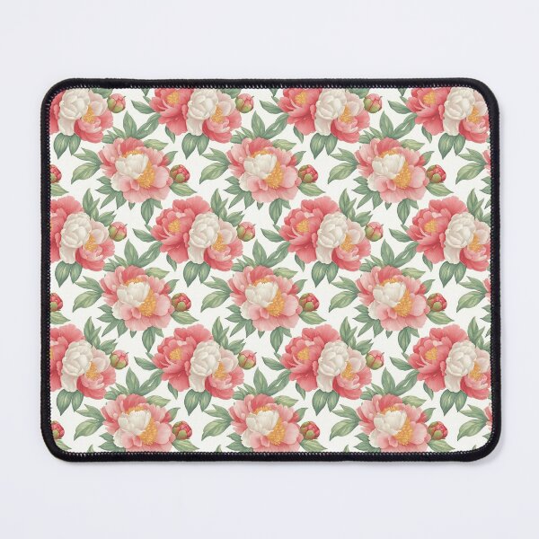 Item preview, The image displays a floral pattern composed of pink and white flowers accompanied by foliage, all set against a clean, bright white backdrop, creating an elegant design. designed and sold by rujlaphusstudio.