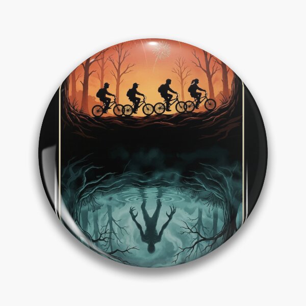 Item preview, Retro Sci-Fi Forest Scene Kids on Bikes & Shadow Monster Reflection designed and sold by RosetteArtists.