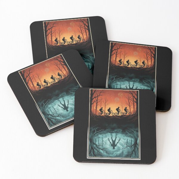 Item preview, Retro Sci-Fi Forest Scene Kids on Bikes & Shadow Monster Reflection designed and sold by RosetteArtists.