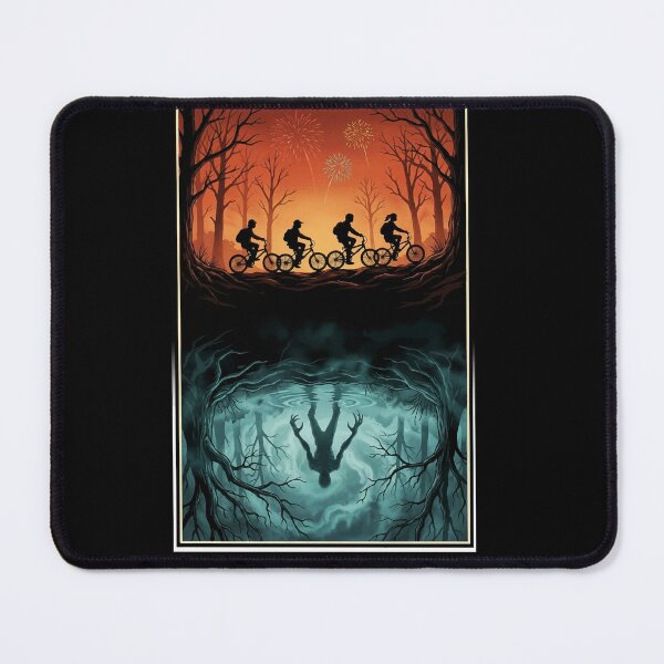 Item preview, Retro Sci-Fi Forest Scene Kids on Bikes & Shadow Monster Reflection designed and sold by RosetteArtists.