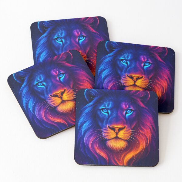 Item preview, Neon Cosmic Lion | Vibrant Glow Animal Art | Fantasy Spirit Beast Poster designed and sold by GoldenDreamGallery.