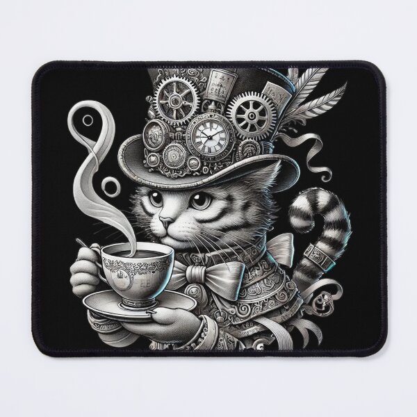 Item preview, Steampunk Cat — Black & White Tea Time with Gears & Top Hat designed and sold by EclecticArts.