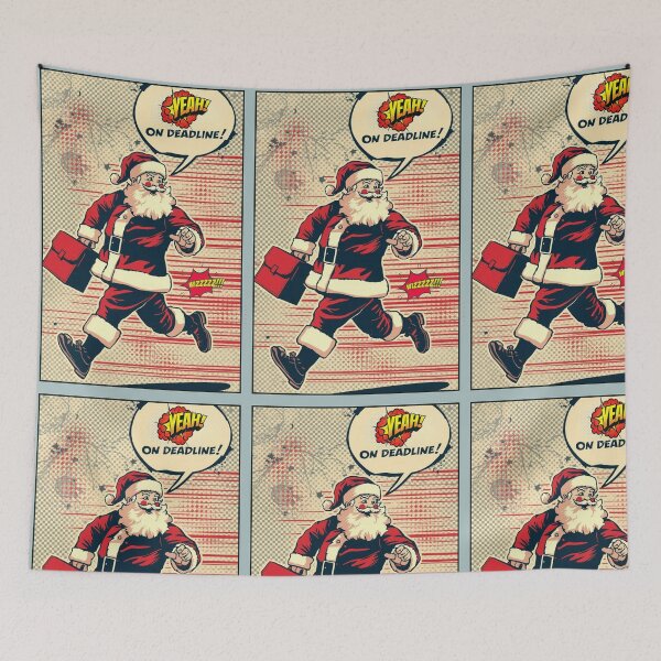 Item preview, Santa’s  on a deadline  ver 2– Funny Christmas Pop Art Cartoon Design designed and sold by mndesignworx.