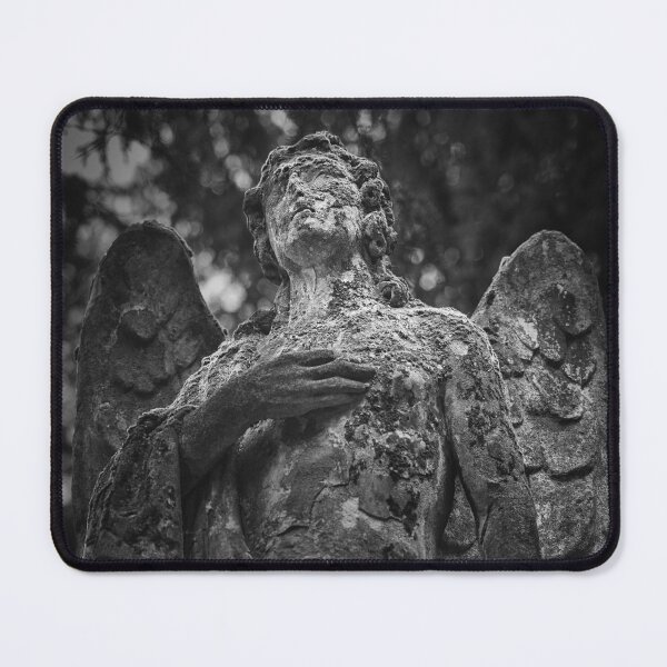 Item preview, Weathered angel statue in Goat’s Gate Cemetery, Bratislava, photographed in dramatic black and white. designed and sold by RastislavS.