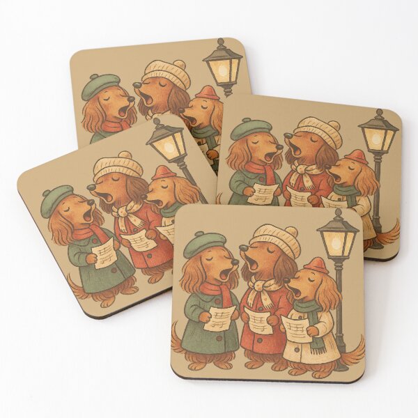 Item preview, Retro Caroling Dachshunds – Vintage 1950s Christmas Dog Illustration designed and sold by TheLongPaw.