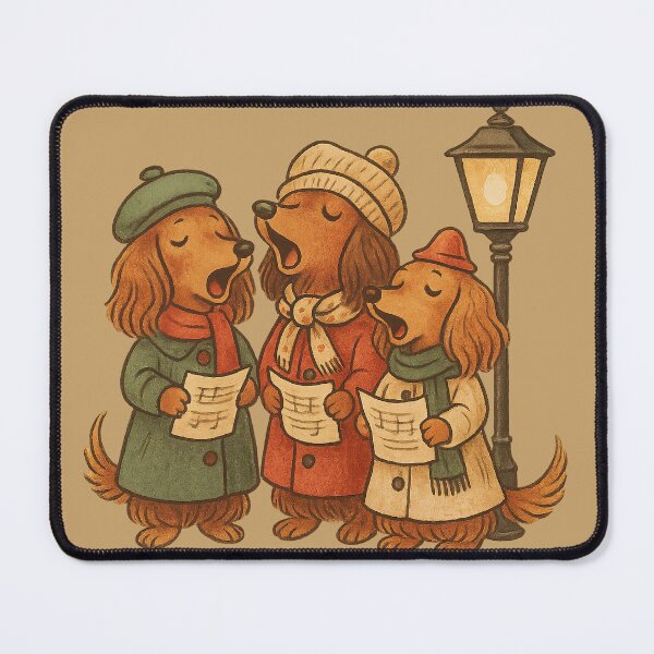 Item preview, Retro Caroling Dachshunds – Vintage 1950s Christmas Dog Illustration designed and sold by TheLongPaw.