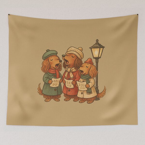 Item preview, Retro Caroling Dachshunds – Vintage 1950s Christmas Dog Illustration designed and sold by TheLongPaw.