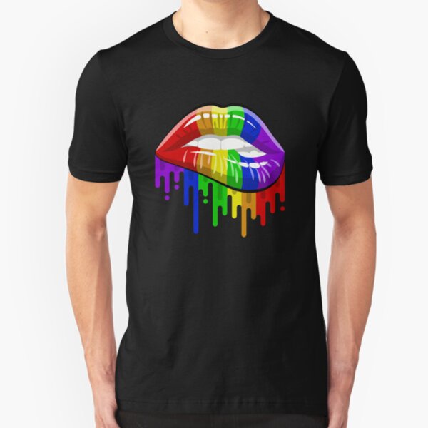 LGBT Lips in Rainbow Flag Colours for Gay Pride! Slim Fit T-Shirt