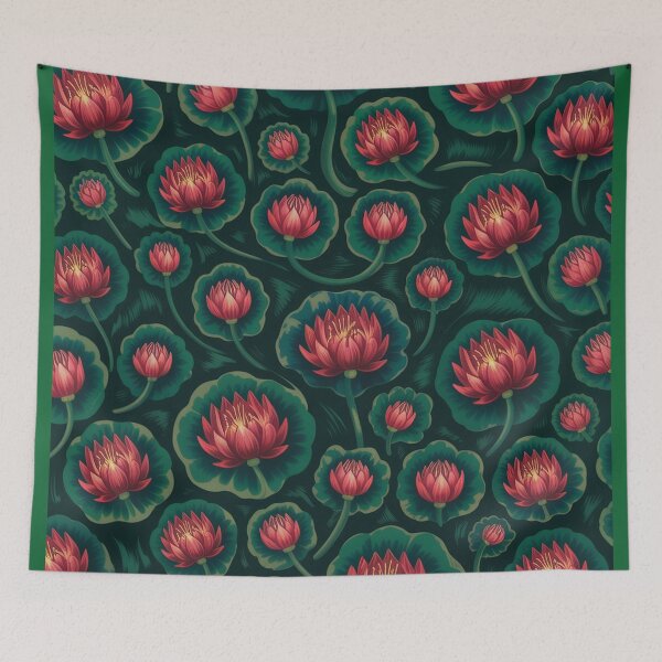Item preview, Floral pattern of  red lotus flowers. designed and sold by Lilashakti ⭐️ ⭐️ ⭐️ ⭐️ ⭐️.