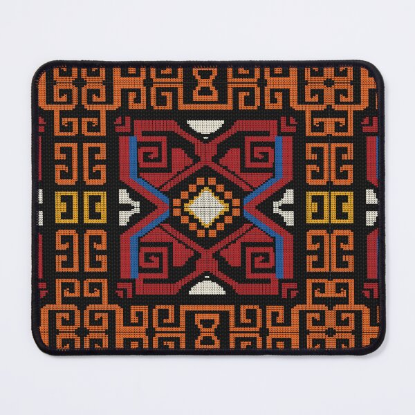 Item preview, Hmong Ethnic Folk Tile Pattern Dark Burgundy Geometric Block Art designed and sold by SGStudio_Thailand.