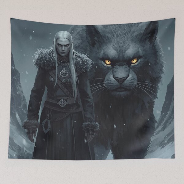 Item preview, Grýla and Yule Cat | Dark Icelandic Folklore Digital Painting designed and sold by AIfolklore.
