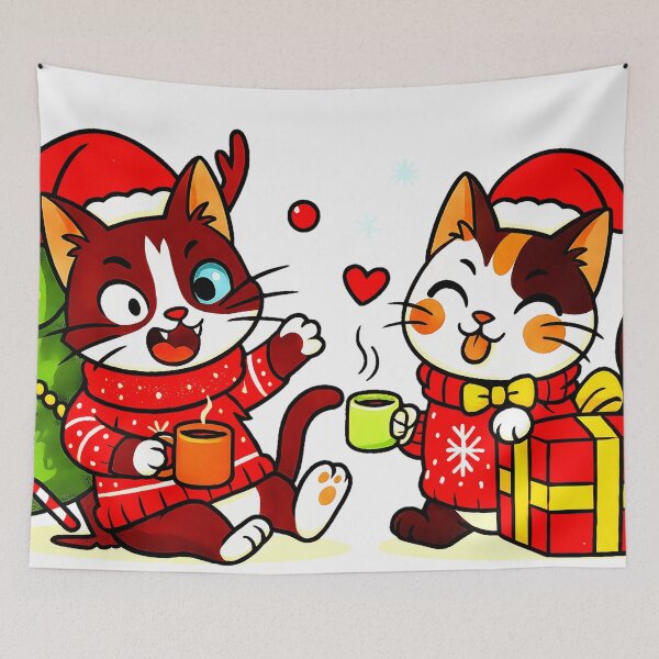 Item preview, Christmas Cats with Gifts and Cocoa – Festive Pet Illustration designed and sold by meesub.