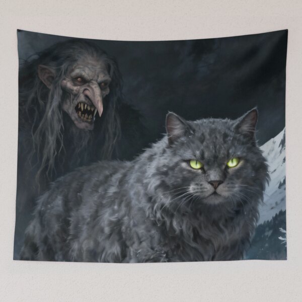 Item preview, Grýla and Yule Cat | Dark Icelandic Folklore Digital Painting designed and sold by AIfolklore.