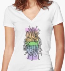 Pastel Rainbow Blocks with Runcible Mandala Women's Fitted V-Neck T-Shirt