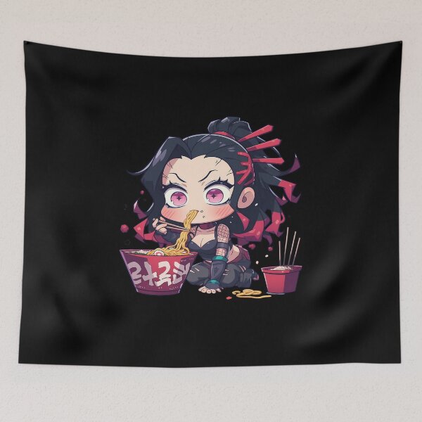 Item preview, Daki Demon Slayer Anime Girl Kawaii Ramen Chibi Bowl Pink Noodles designed and sold by Raslbazola.