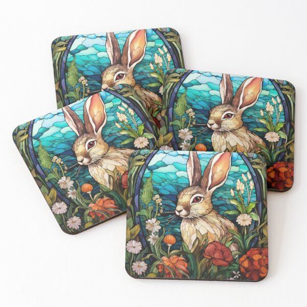 Item preview, Wild Rabbit Stained Glass - Floral Border & Botanical Garden Art designed and sold by pinkal.