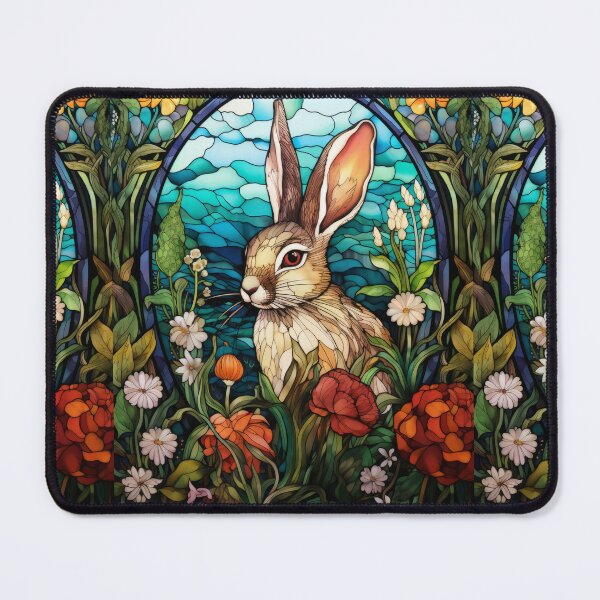 Item preview, Wild Rabbit Stained Glass - Floral Border & Botanical Garden Art designed and sold by pinkal.