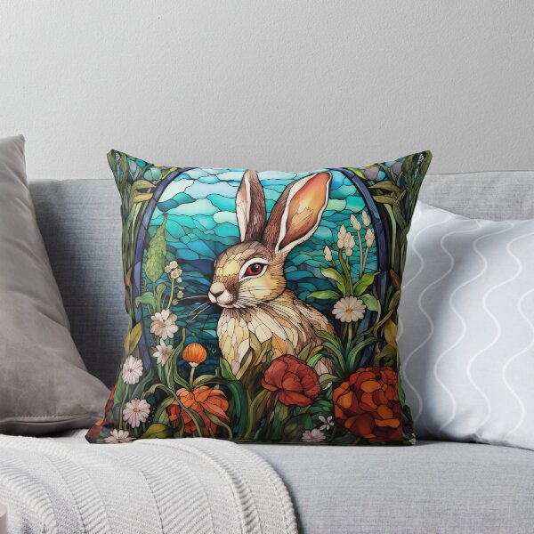 Item preview, Wild Rabbit Stained Glass - Floral Border & Botanical Garden Art designed and sold by pinkal.