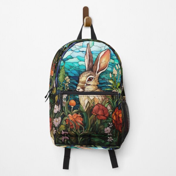Item preview, Wild Rabbit Stained Glass - Floral Border & Botanical Garden Art designed and sold by pinkal.