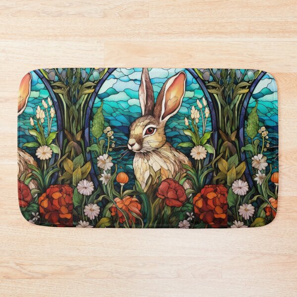 Item preview, Wild Rabbit Stained Glass - Floral Border & Botanical Garden Art designed and sold by pinkal.