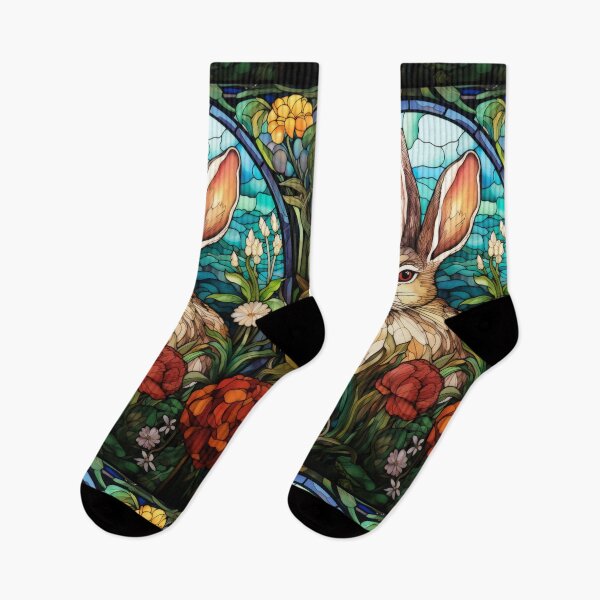 Item preview, Wild Rabbit Stained Glass - Floral Border & Botanical Garden Art designed and sold by pinkal.