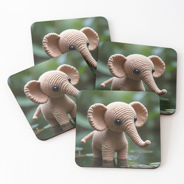 Item preview, Crocheted elephant stands in calm water designed and sold by Mianku | Für das Leben.