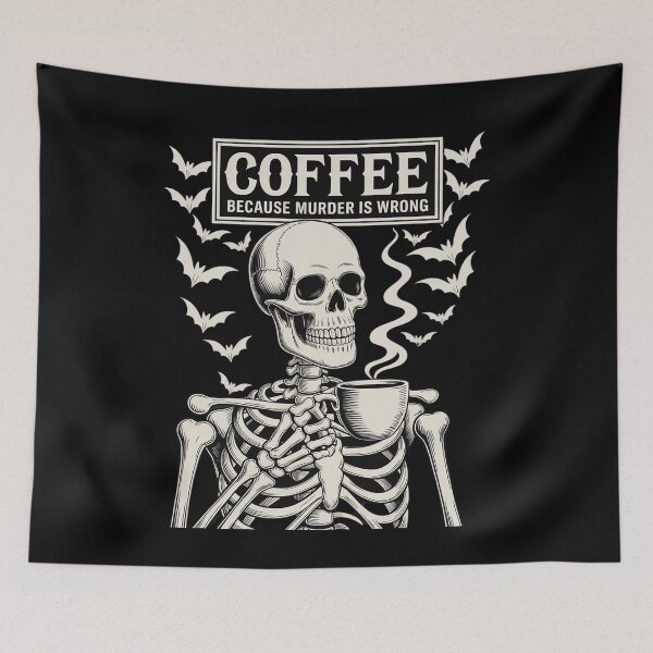 Item preview, Coffee Because Murder Is Wrong Skeleton Drinks Coffee Funny  designed and sold by VerseFarm.