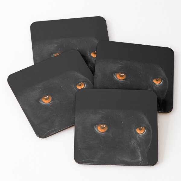 Item preview, Close-Up Of A Black Panther With Orange Eyes Peeking From The Left Against Black Background designed and sold by Bure-NS.