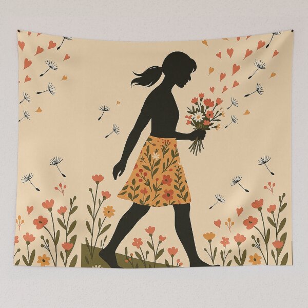 Item preview, Girl with bouquet of flowers – Spring-like silhouette illustration full of lightness and nature designed and sold by MrsMimpi.