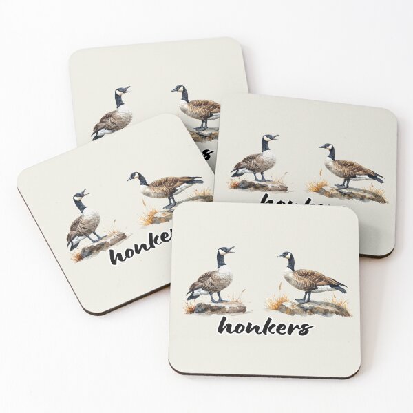 Item preview, Canada geese on rocks in watercolors "honkers" text, pun designed and sold by LiskoDesign.