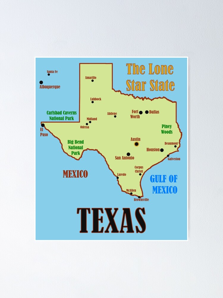 "Texas State Map" Poster for Sale by Beery | Redbubble