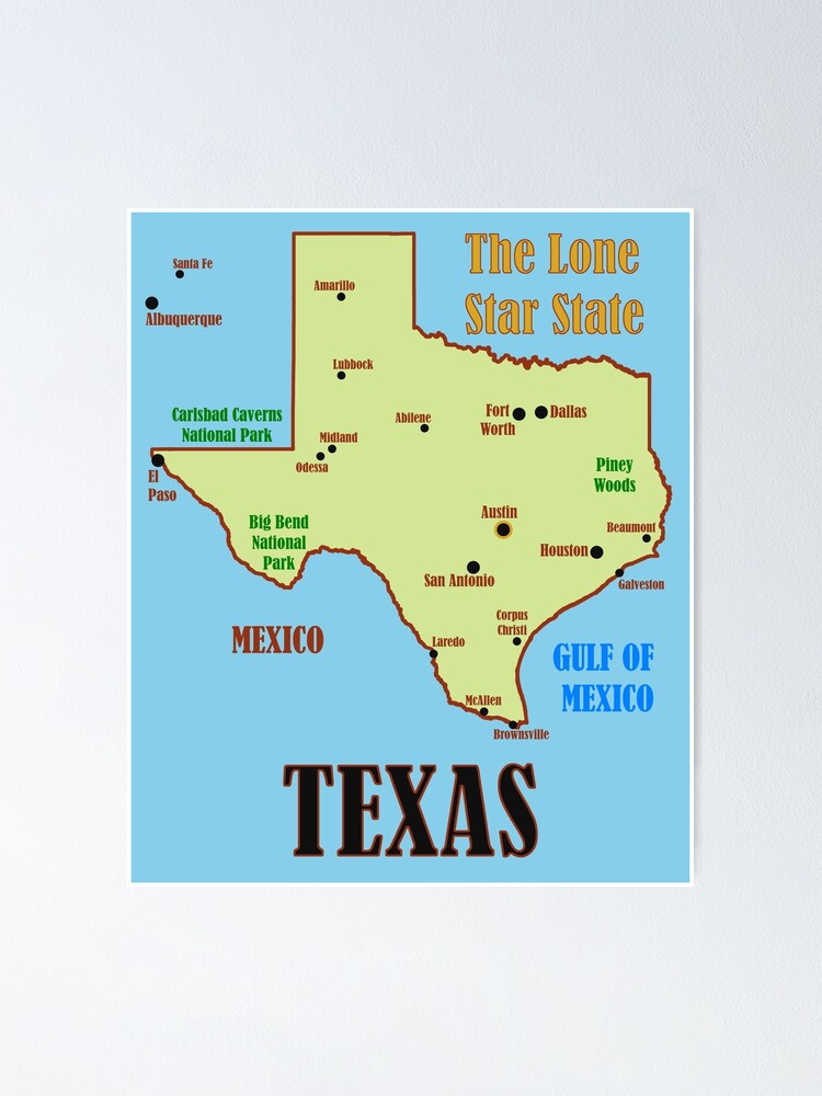 Texas State Map Poster