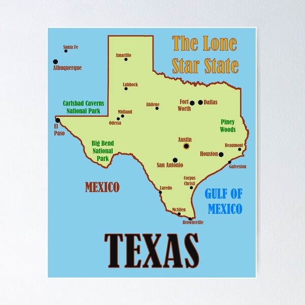Texas State Map Poster