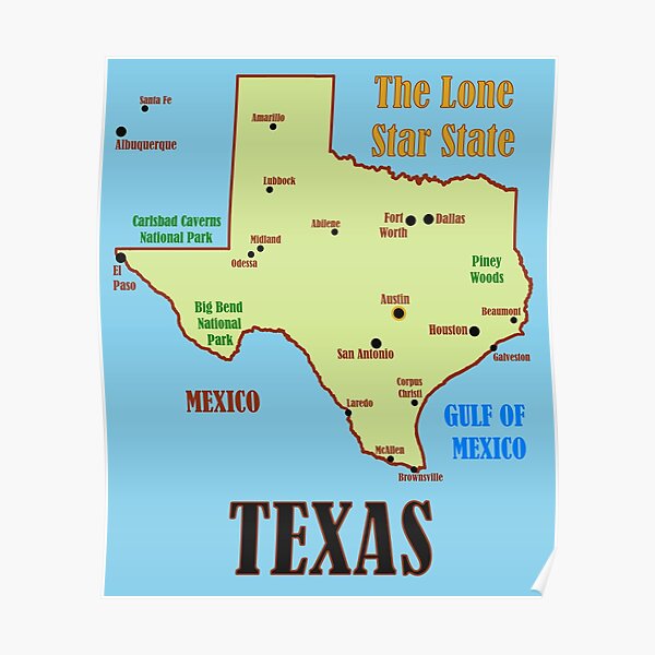 "Texas State Map" Poster for Sale by Beery | Redbubble