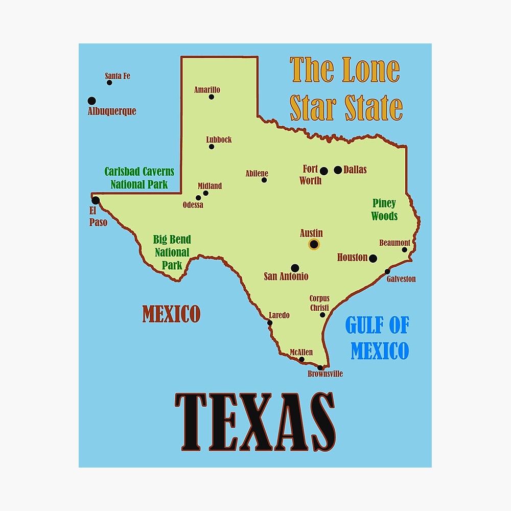 Texas State Map Poster