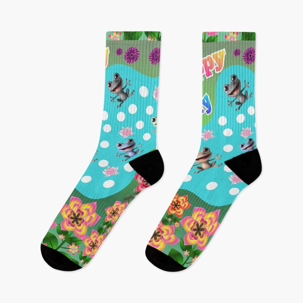 Item preview, Cute “Hoppy Day” Frogs – Fun Colorful Frog Pattern with Flowers & Polka Dots designed and sold by HopeAndHustle.