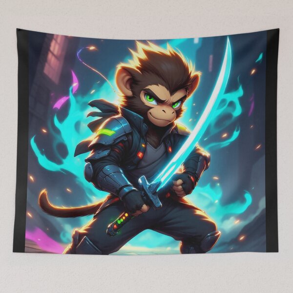 Item preview, Cyberpunk Warrior Monkey with Glowing Katana designed and sold by SweetRossel.