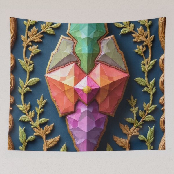 Item preview, Geometric gemstones on a blue background with a frame designed and sold by Mianku | Für das Leben.