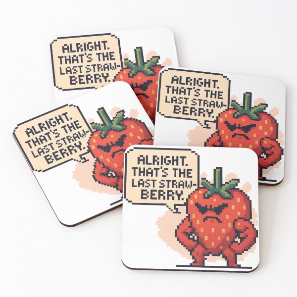 Item preview, Last Straw-Berry Buff Pixel Strawberry Funny Pun Design designed and sold by BoxaroundJacks.