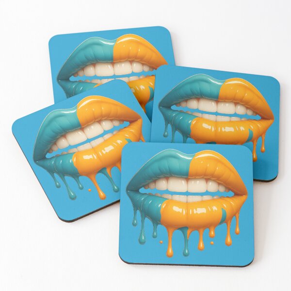 Item preview, Vibrant Dripping Teal And Orange Lip Art designed and sold by ArtComixHaven.