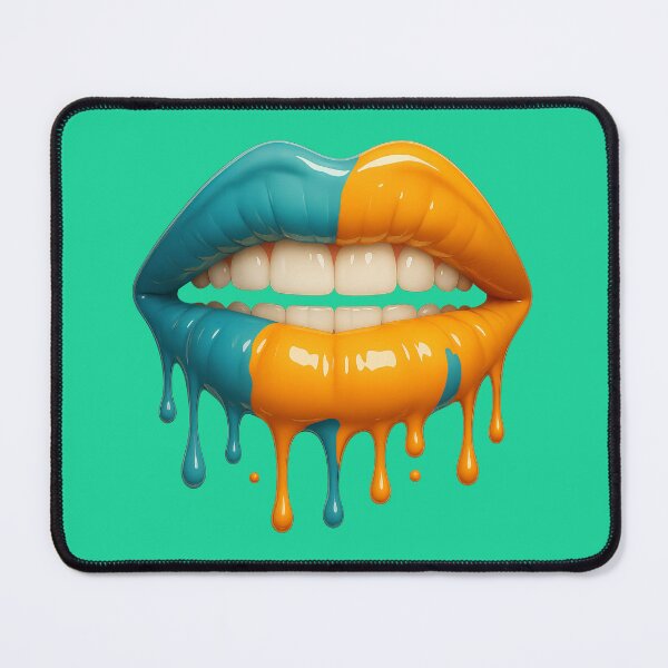 Item preview, Vibrant Dripping Teal And Orange Lip Art designed and sold by ArtComixHaven.
