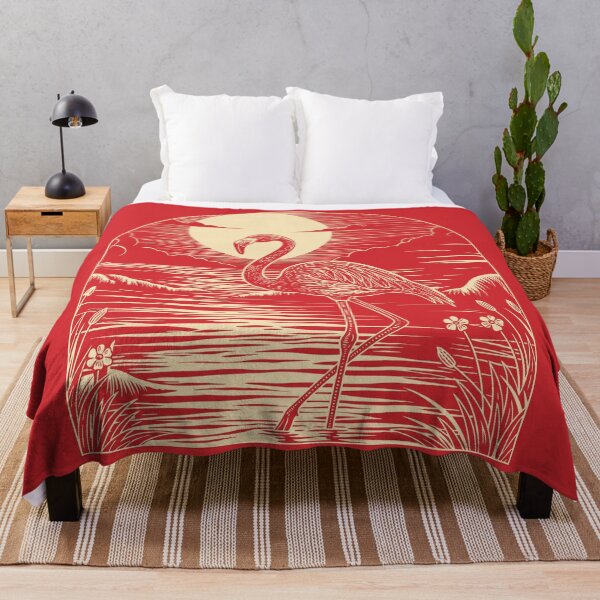 Item preview, Flamingo Sunset Linocut Style Folk Art Bird designed and sold by Y-Vibes.